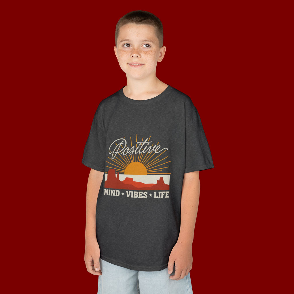 Kids T-Shirt - "Positive" Retro Sunrise Tee (Mind • Vibes • Life)