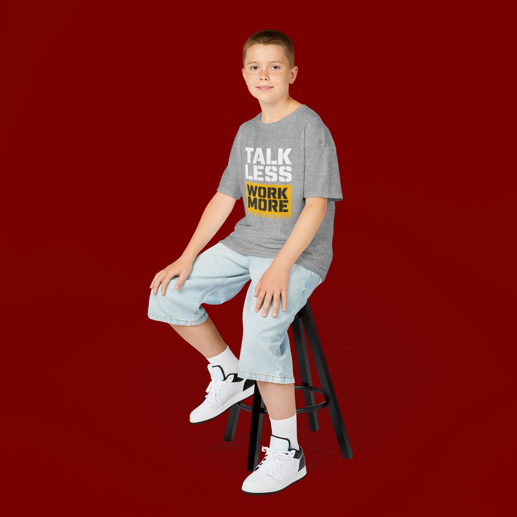 Kids T-Shirt — "Talk Less Work More" Bold Motivational Tee