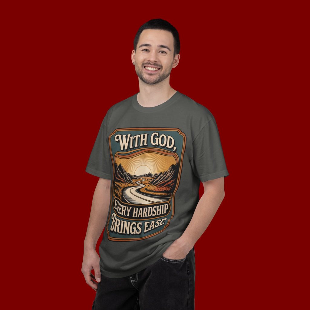 Inspirational Graphic T-Shirt — "With God, Every Hardship Brings Ease"