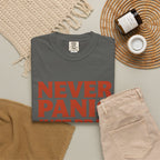 Never Panic Just Pray T‑Shirt — Retro Sunset Faith Tee