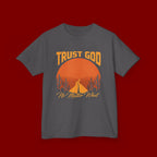 Kids Tee — "Trust God No Matter What" Sunset Camping Graphic