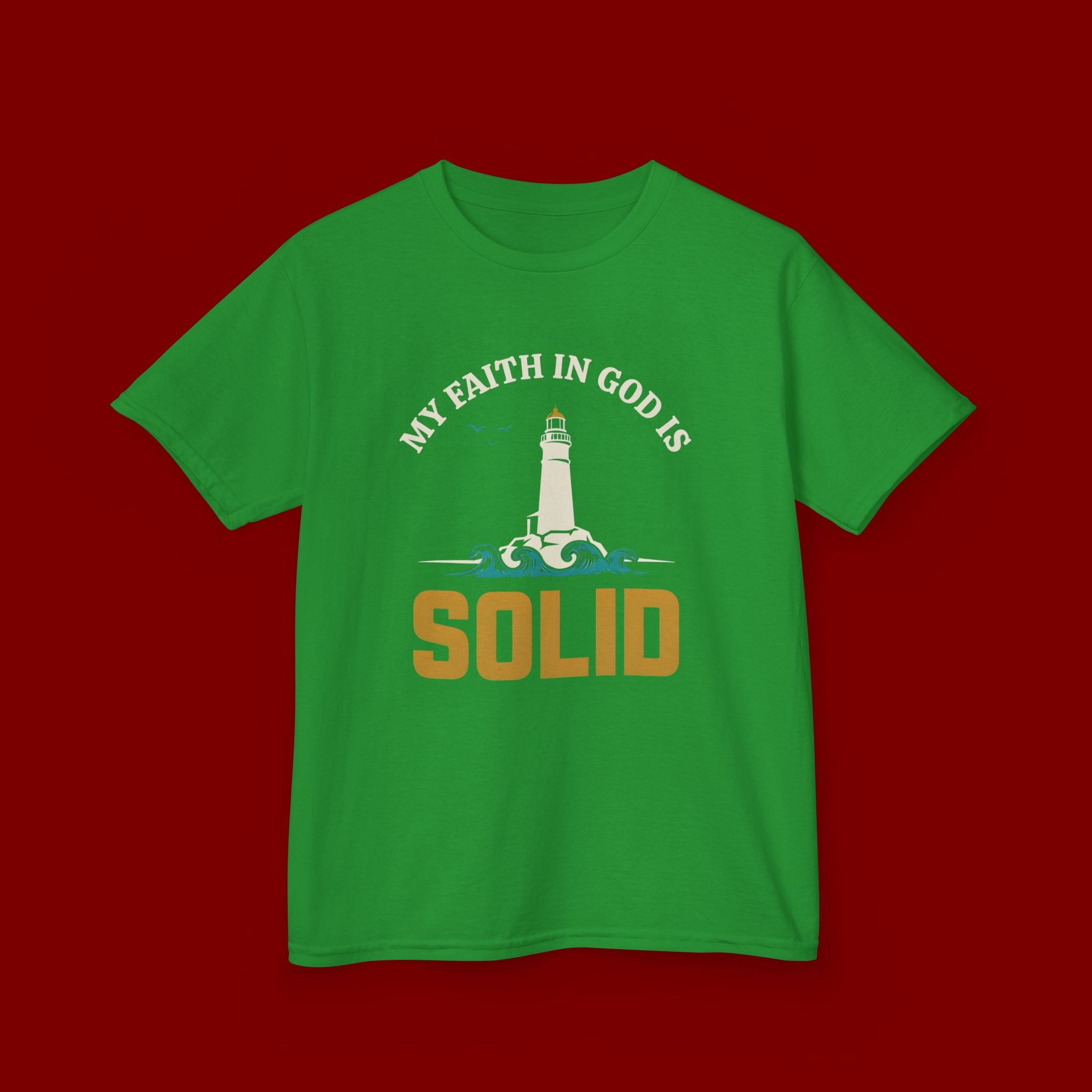 Kids T-Shirt — “My Faith in God is Solid” Lighthouse Christian Tee