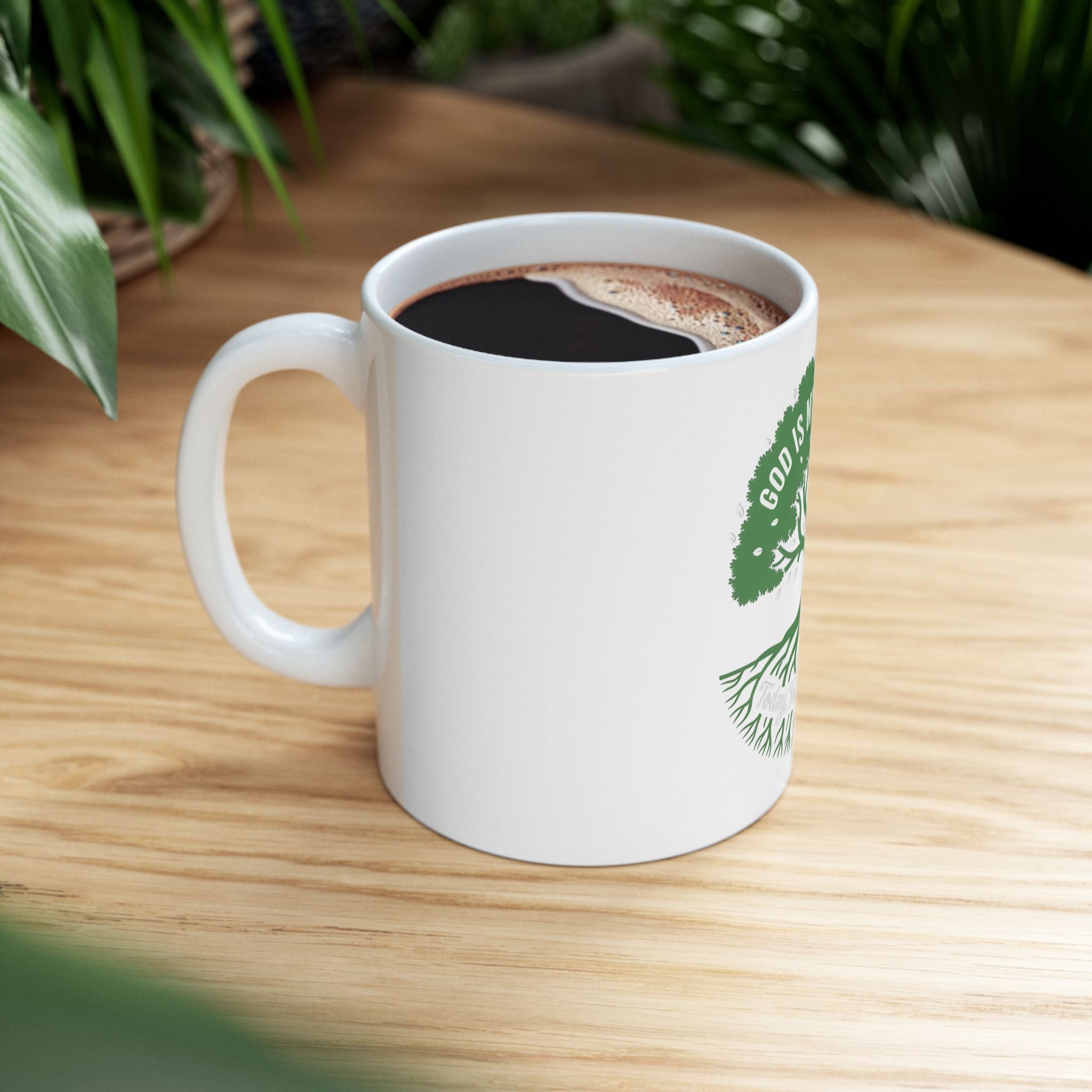 Ceramic Mug – "God Is My Provider" Green Tree Faith Coffee Cup (11oz & 15oz)