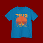 Kids Tee — "Trust God No Matter What" Sunset Camping Graphic