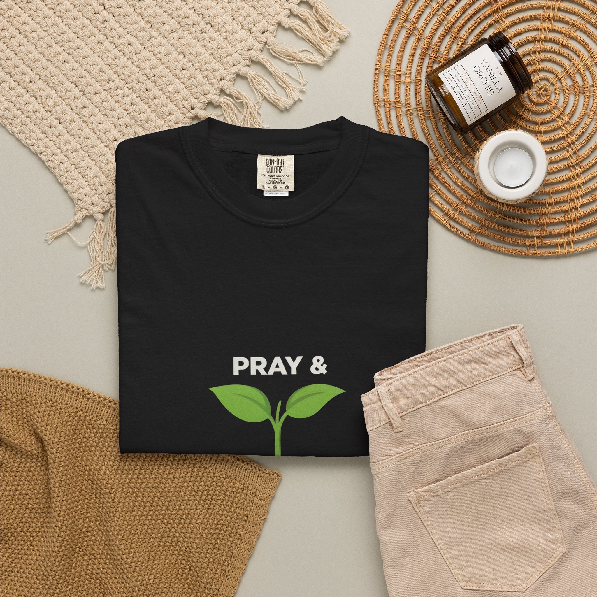 Pray & Never Give Up T-Shirt – Inspirational Faith Tee with Sprout Graphic