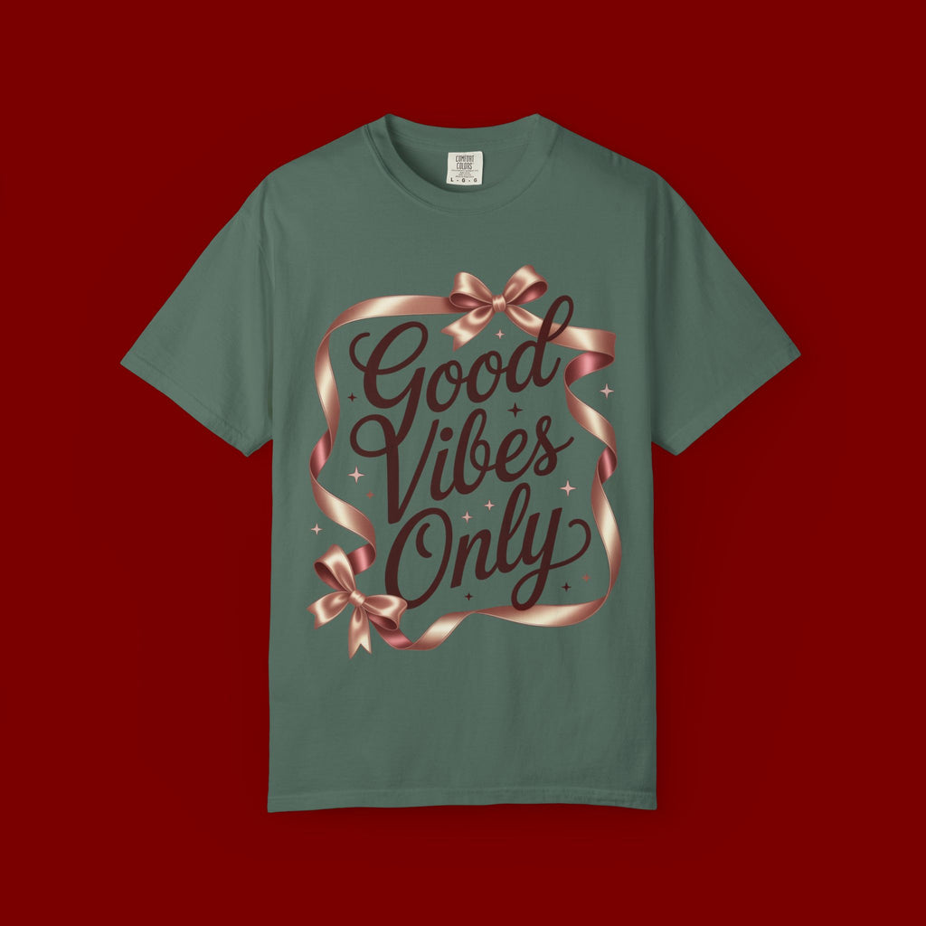 Good Vibes Only T-Shirt — Positive Message Graphic Tee with Ribbon Design