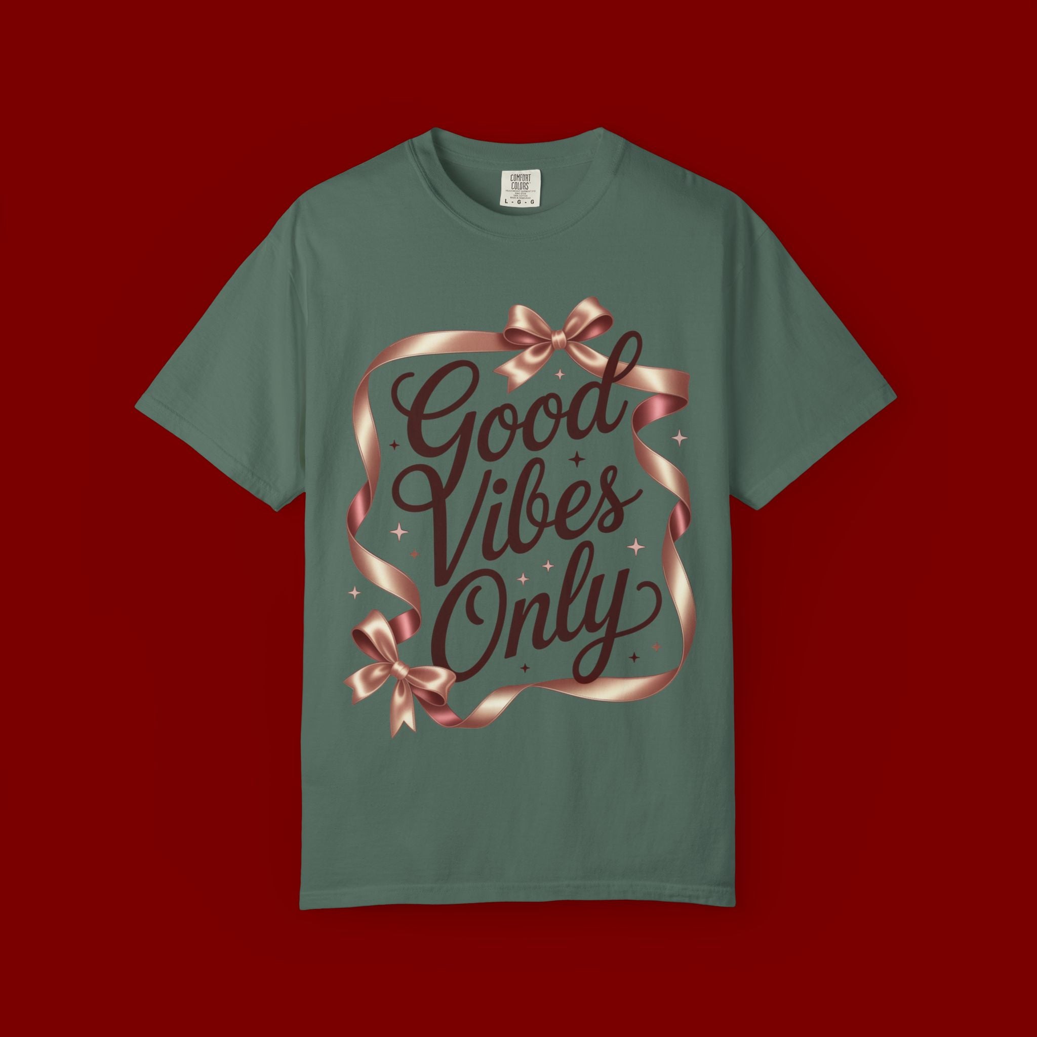 Good Vibes Only T-Shirt — Positive Message Graphic Tee with Ribbon Design