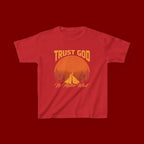 Kids Tee — "Trust God No Matter What" Sunset Camping Graphic