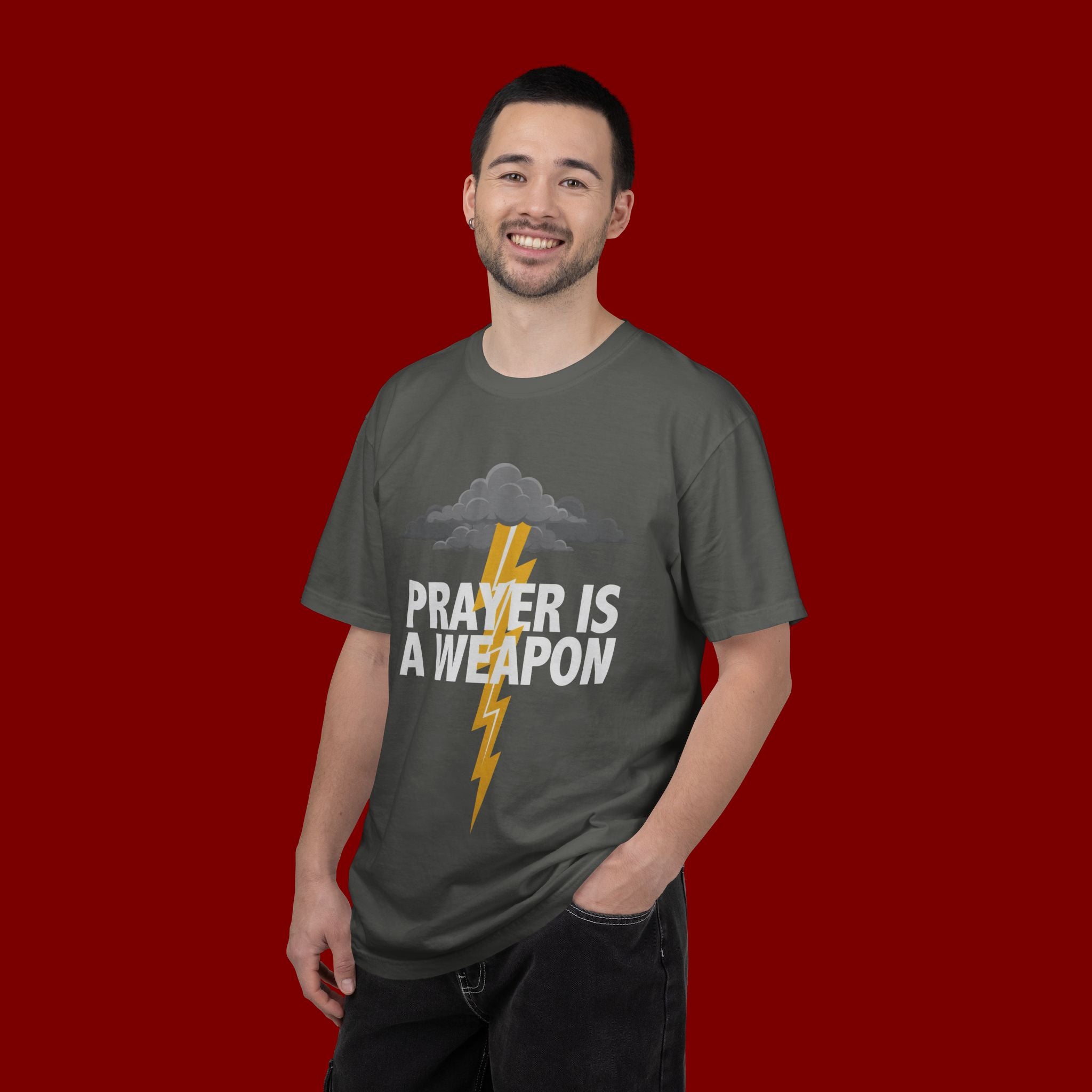 Prayer Is a Weapon T-Shirt — Christian Faith Lightning Graphic Tee