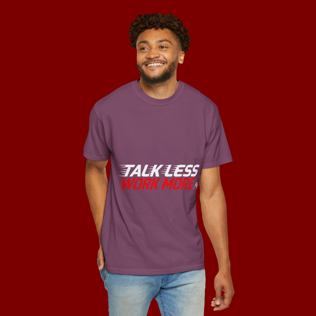 Work More Graphic T-Shirt — Bold Red Minimalist Slogan Tee