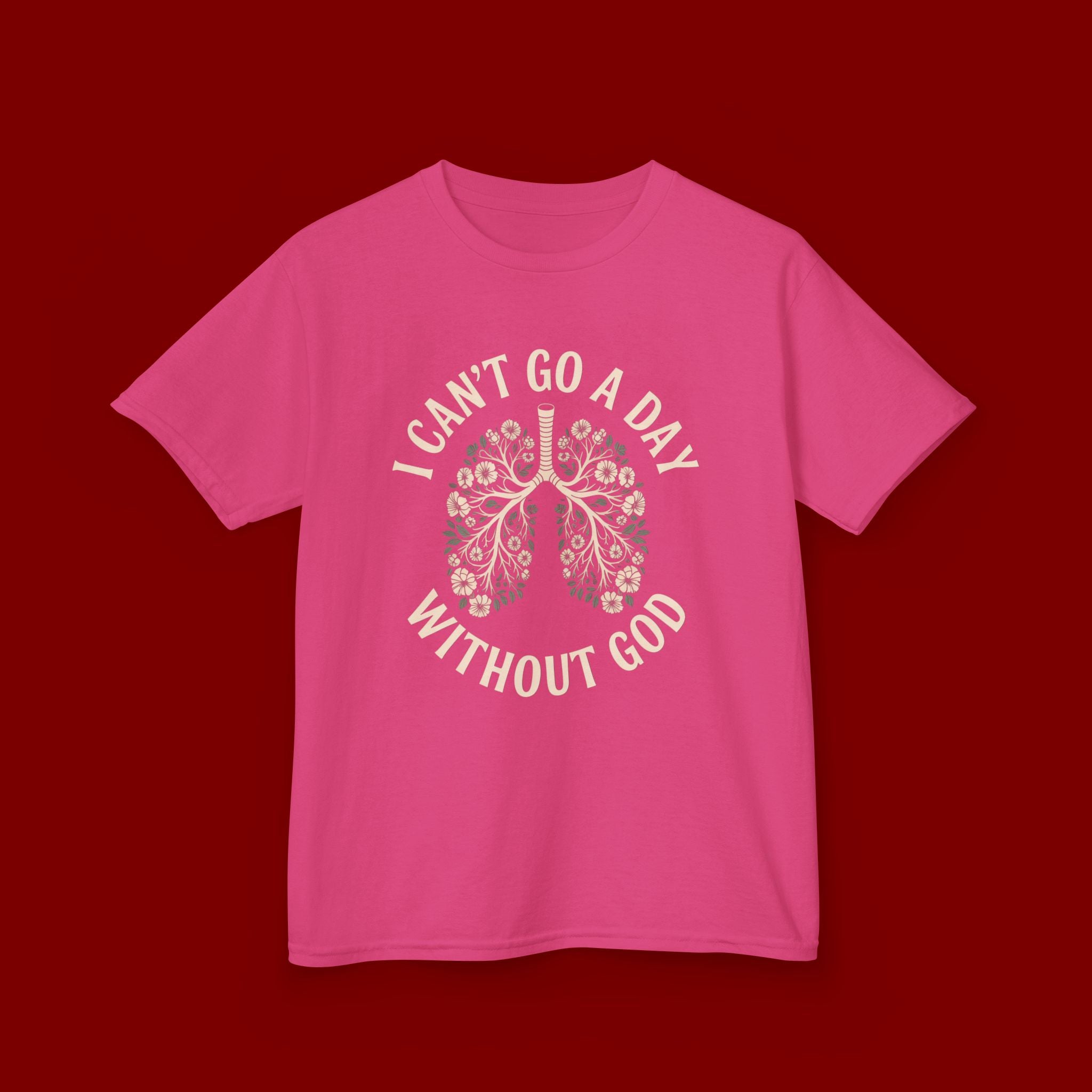 Kids T-Shirt – "I Can't Go a Day Without God" Floral Lungs Christian Tee