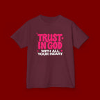 Kids Tee — "Trust in God" Pink Faith Graphic Shirt