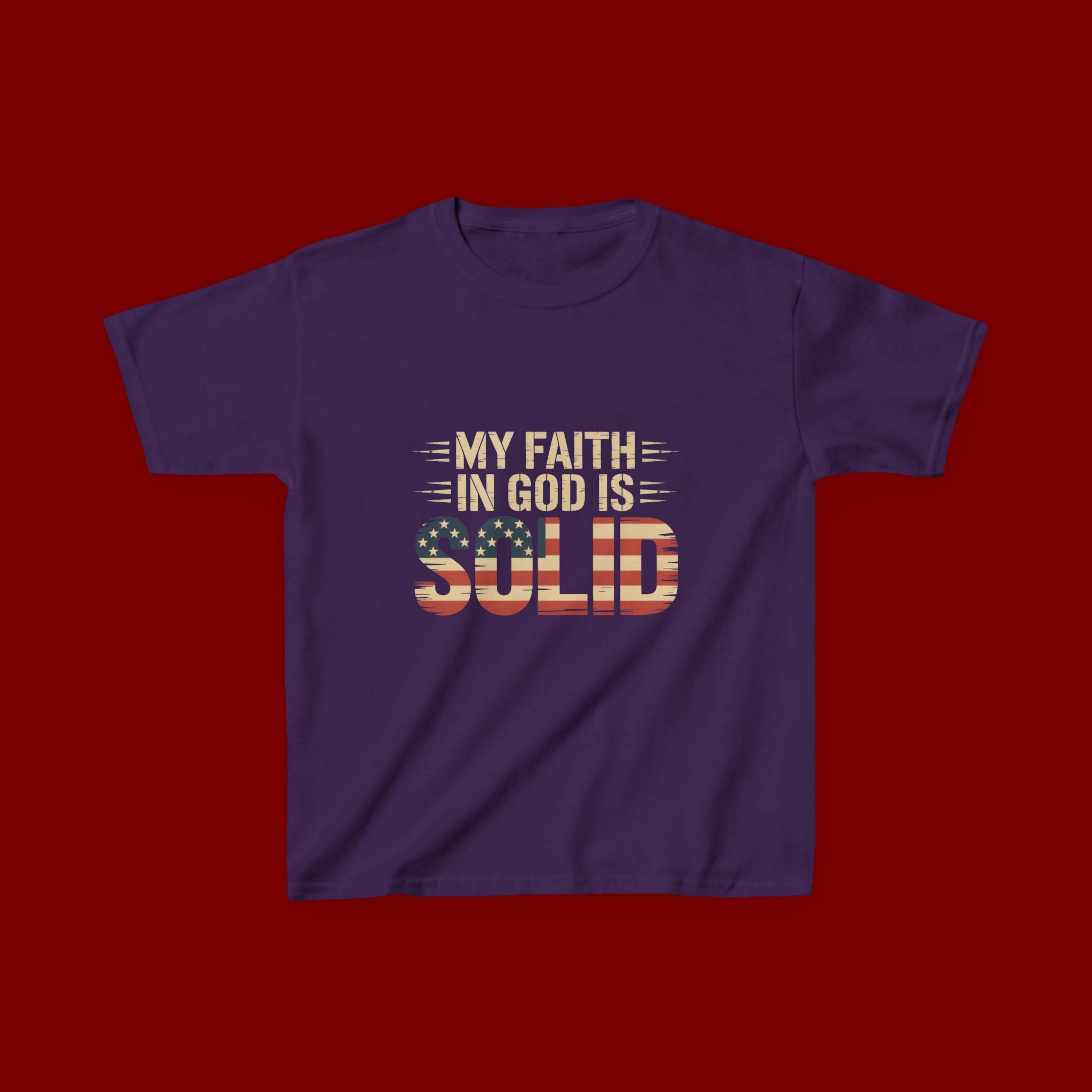 Kids Tee — "My Faith in God is Solid" Patriotic Christian T-Shirt