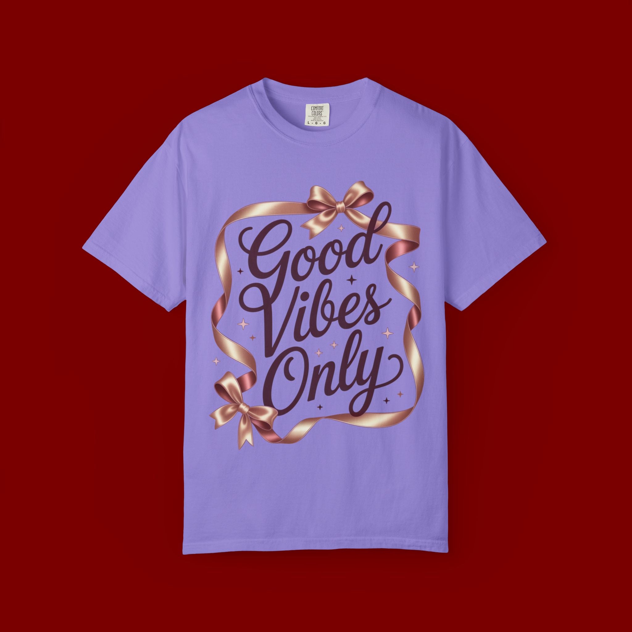 Good Vibes Only T-Shirt — Positive Message Graphic Tee with Ribbon Design