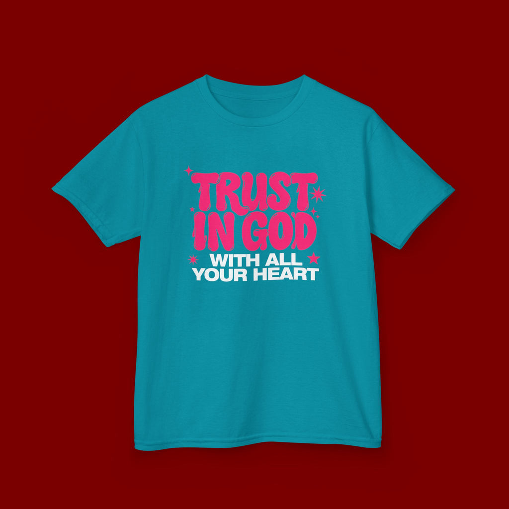 Kids Tee — "Trust in God" Pink Faith Graphic Shirt