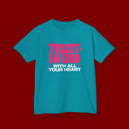 Kids Tee — "Trust in God" Pink Faith Graphic Shirt