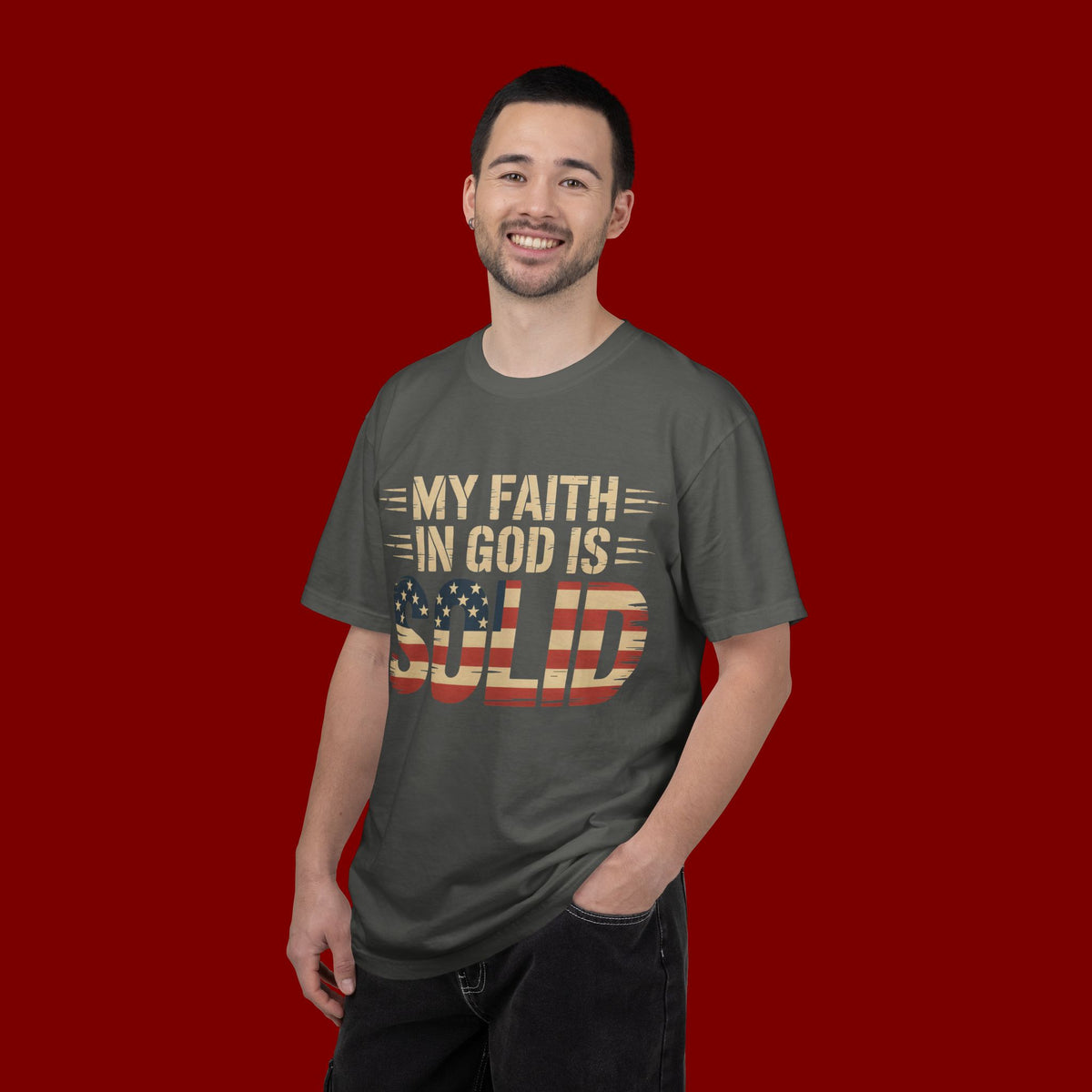 Faith in God Is Solid T-Shirt — American Flag Patriotic Christian Tee