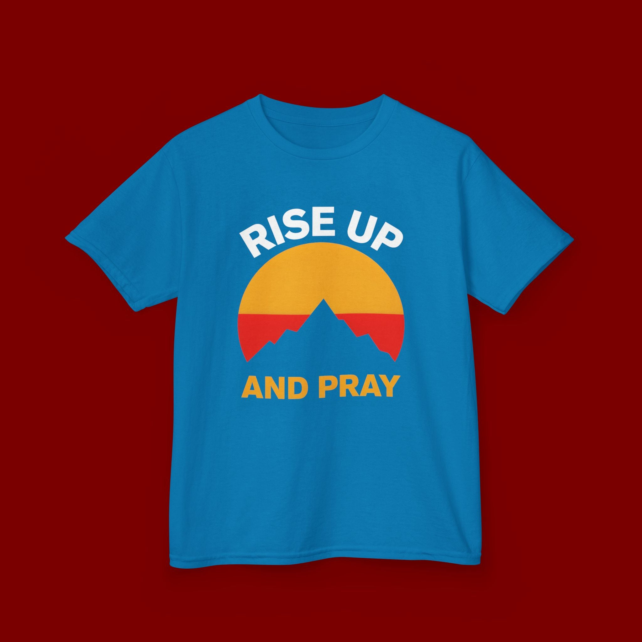 Kids Tee — "Rise Up and Pray" Mountain Sunrise Faith T‑Shirt
