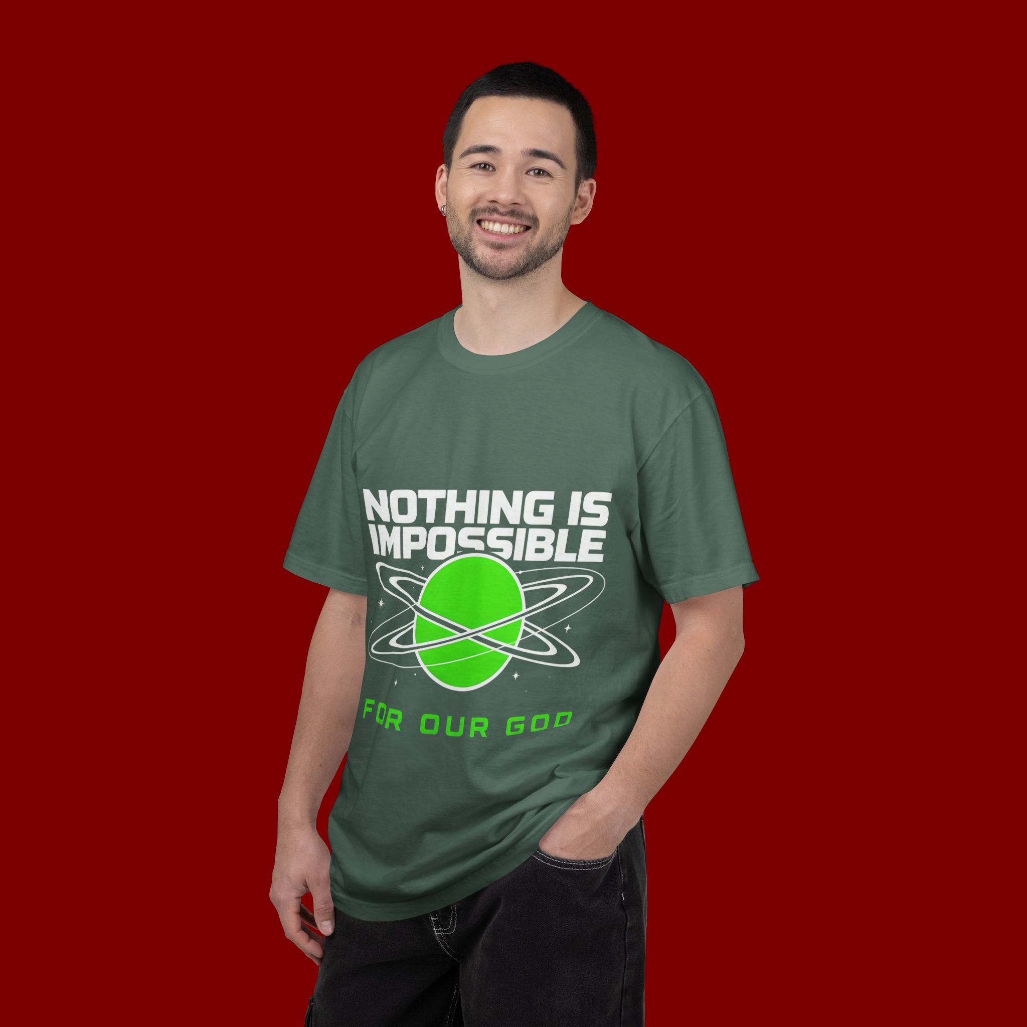 Nothing Is Impossible Christian T-Shirt — 'For Our God' Space Graphic