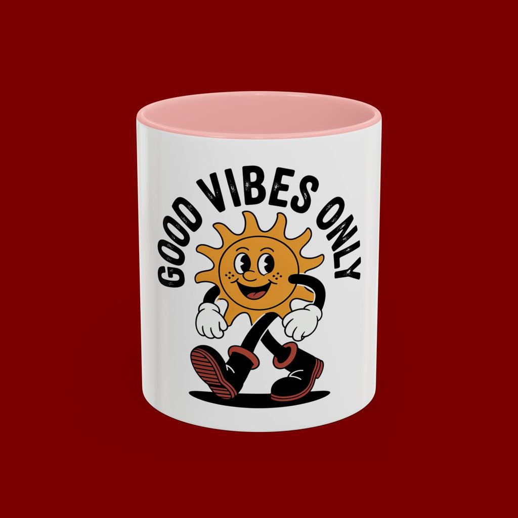 Good Vibes Only Coffee Mug - Retro Sun Cartoon Accent Mug (11/15oz)