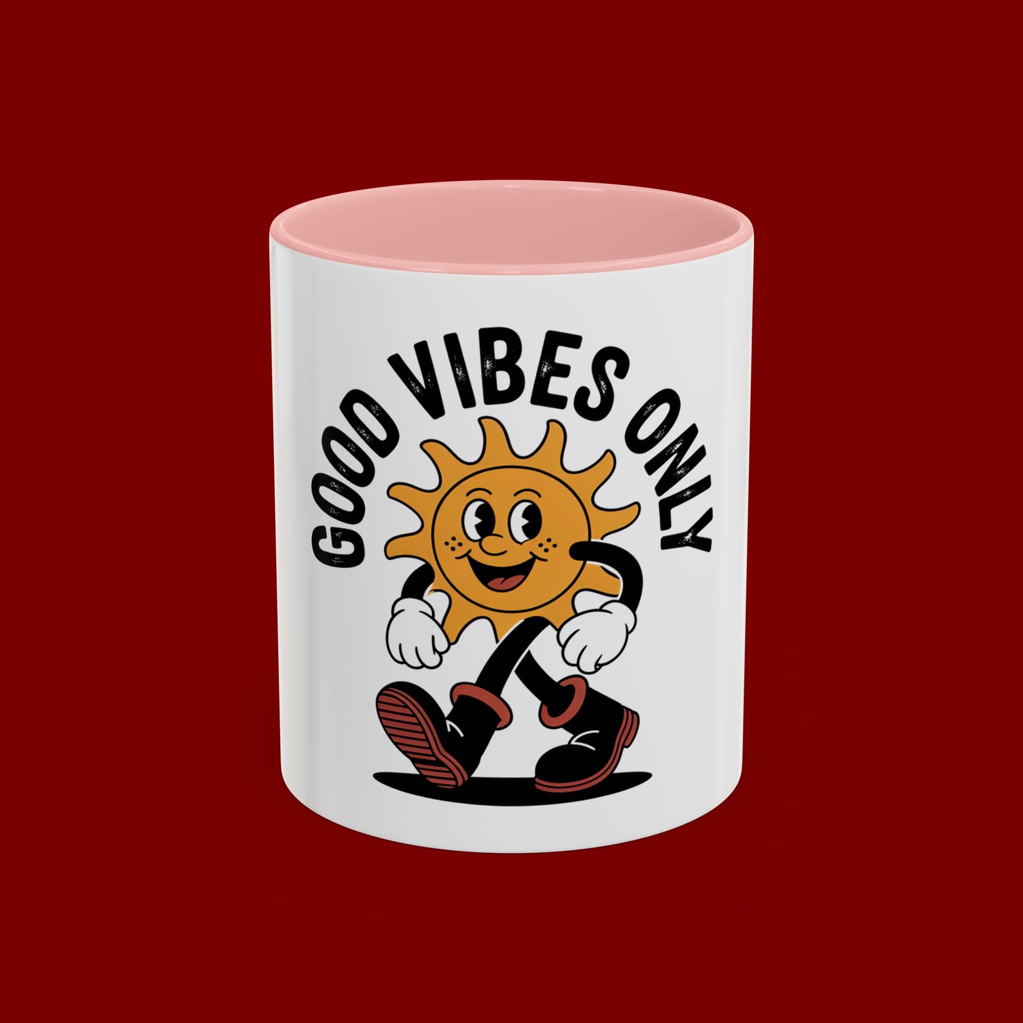 Good Vibes Only Coffee Mug - Retro Sun Cartoon Accent Mug (11/15oz)