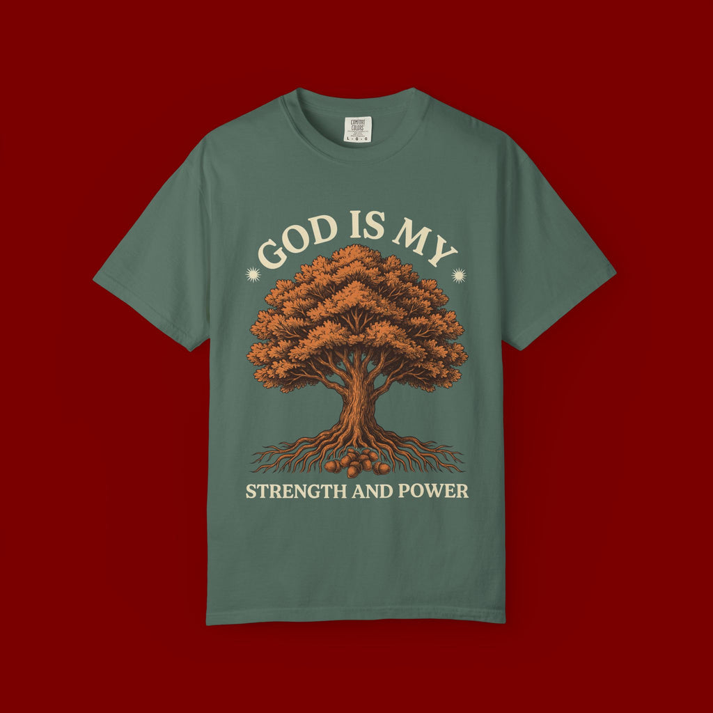 God Is My Strength Tree T-Shirt — Faith-Based Inspirational Tee