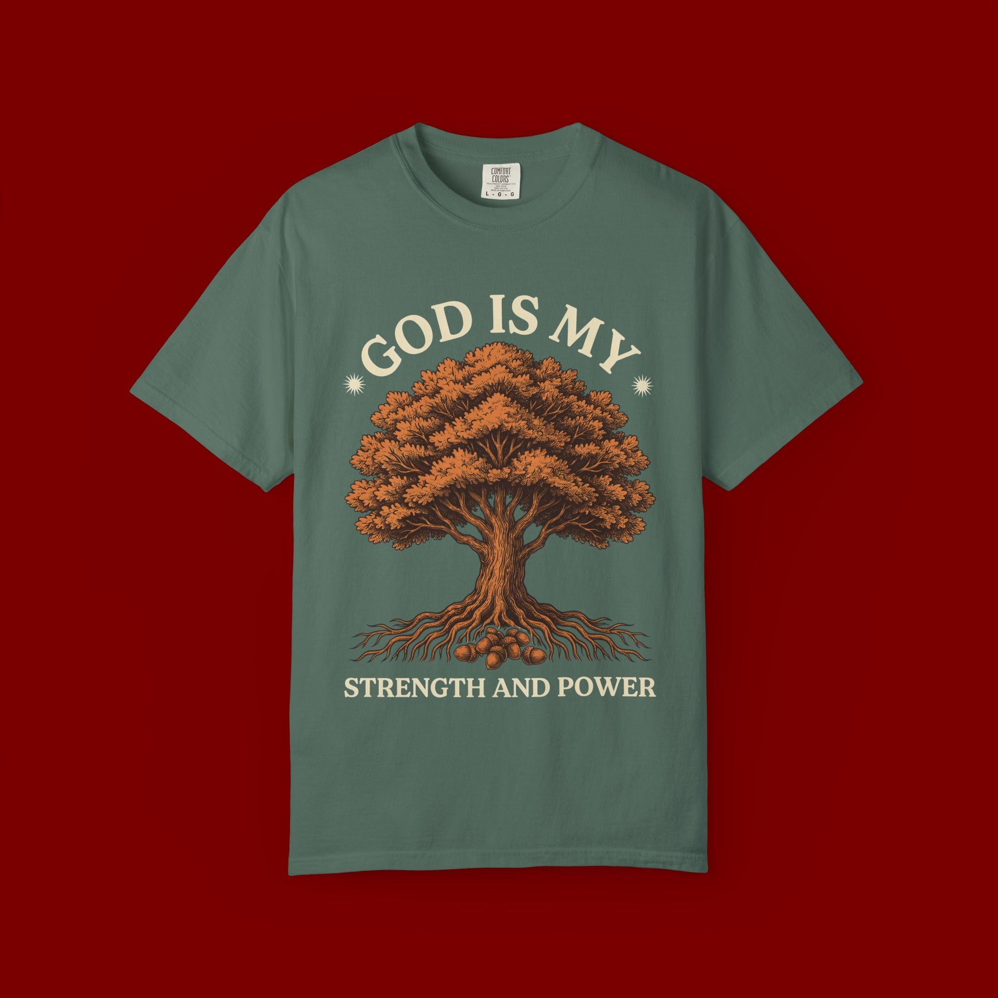 God Is My Strength Tree T-Shirt — Faith-Based Inspirational Tee
