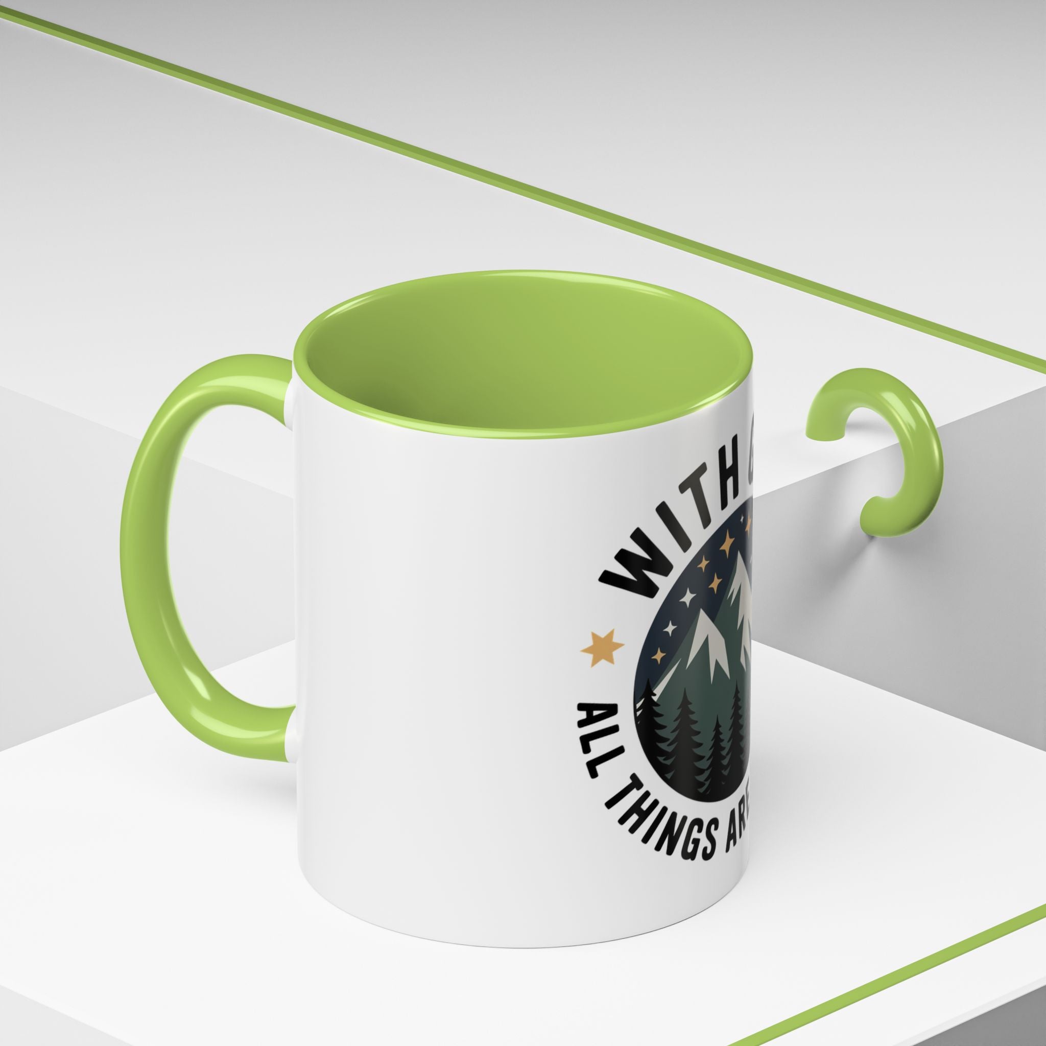 With God All Things Are Possible Accent Coffee Mug — Inspirational Faith Mountain Mug (11/15oz)