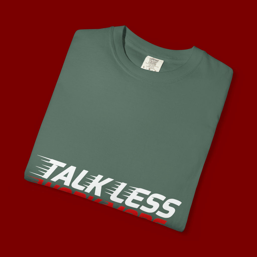 Work More Graphic T-Shirt — Bold Red Minimalist Slogan Tee
