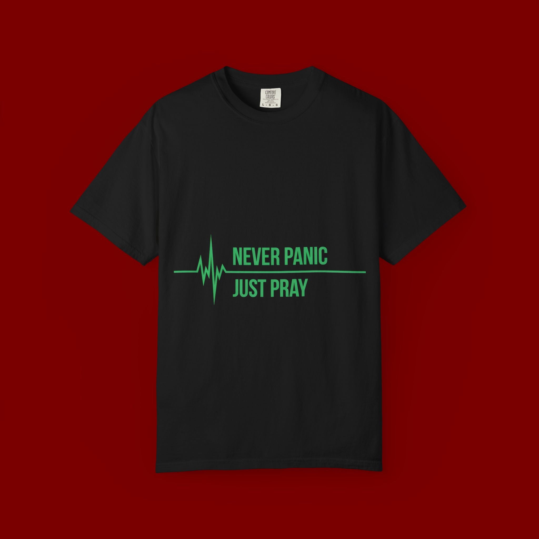 Prayer Tee — "Never Panic Just Pray" Graphic T-Shirt