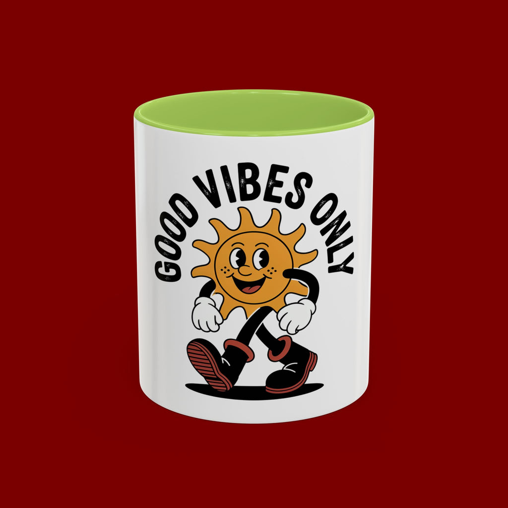 Good Vibes Only Coffee Mug - Retro Sun Cartoon Accent Mug (11/15oz)