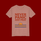 Youth Tee — "Never Panic Just Pray" Retro Sunset Kids T-Shirt