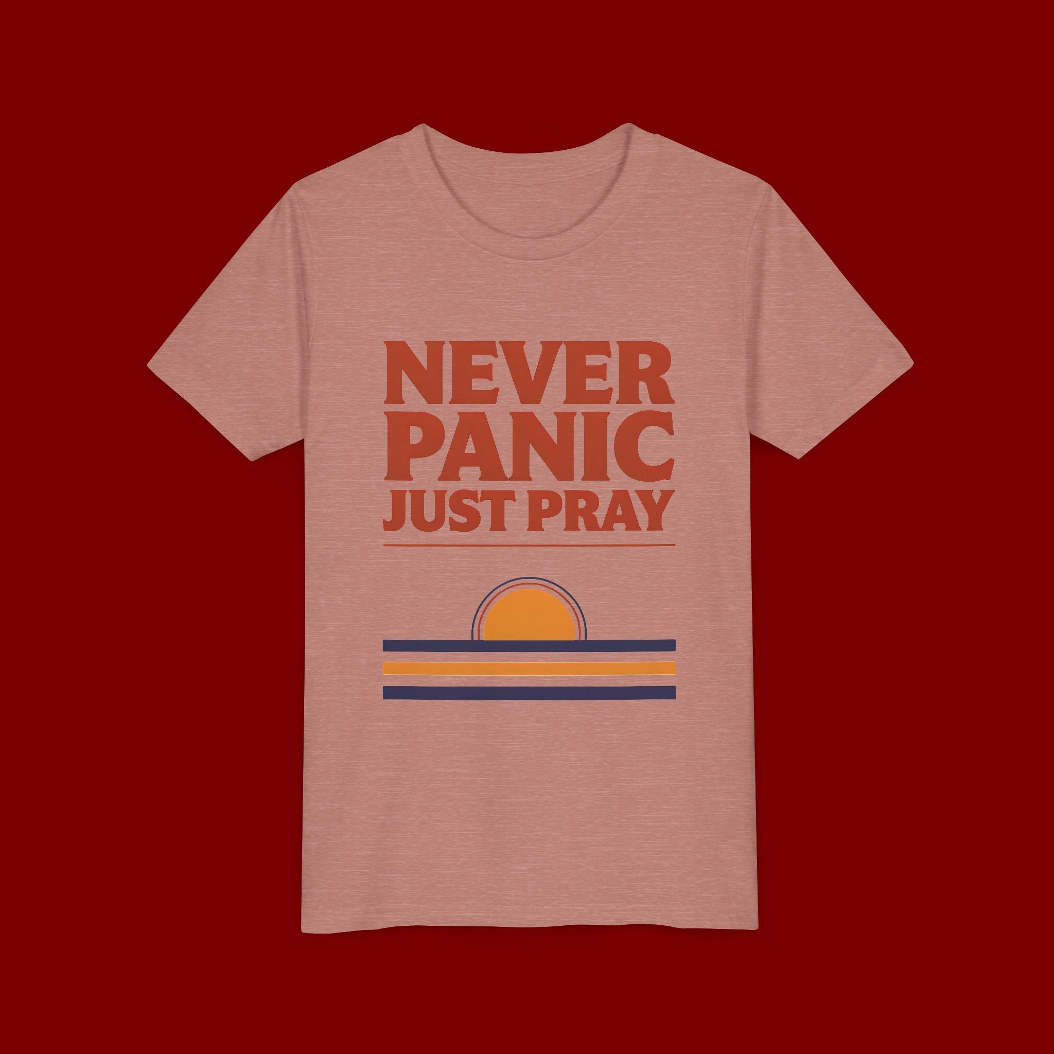 Youth Tee — "Never Panic Just Pray" Retro Sunset Kids T-Shirt