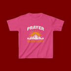 Kids Tee — "Prayer: The Most Powerful Weapon of a Believer" Mountain Sun Graphic