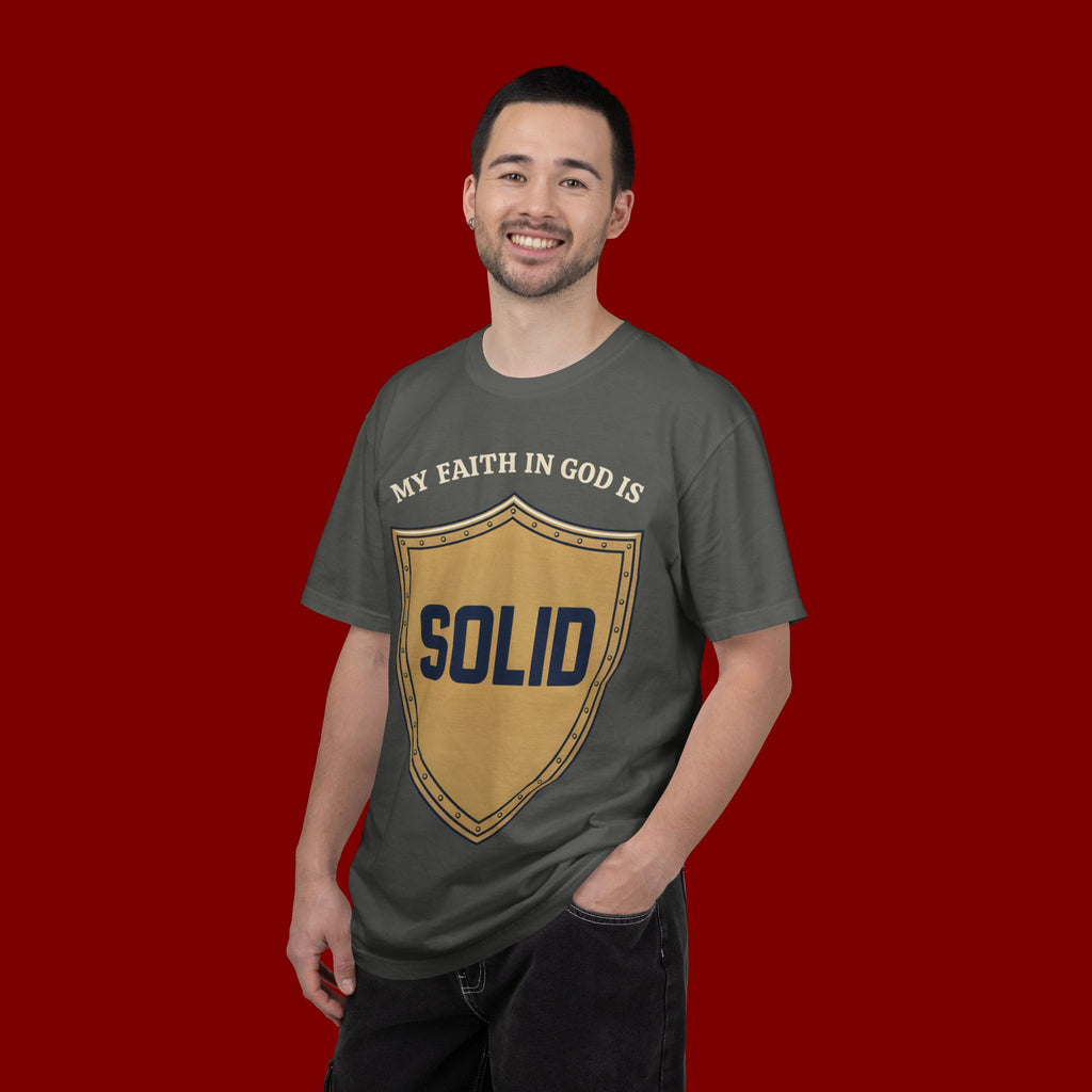 Solid Faith Shield T-Shirt — "My Faith in God Is Solid" Christian Tee