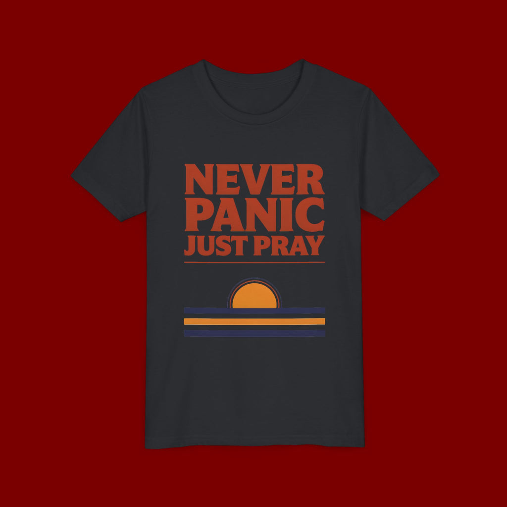 Youth Tee — "Never Panic Just Pray" Retro Sunset Kids T-Shirt