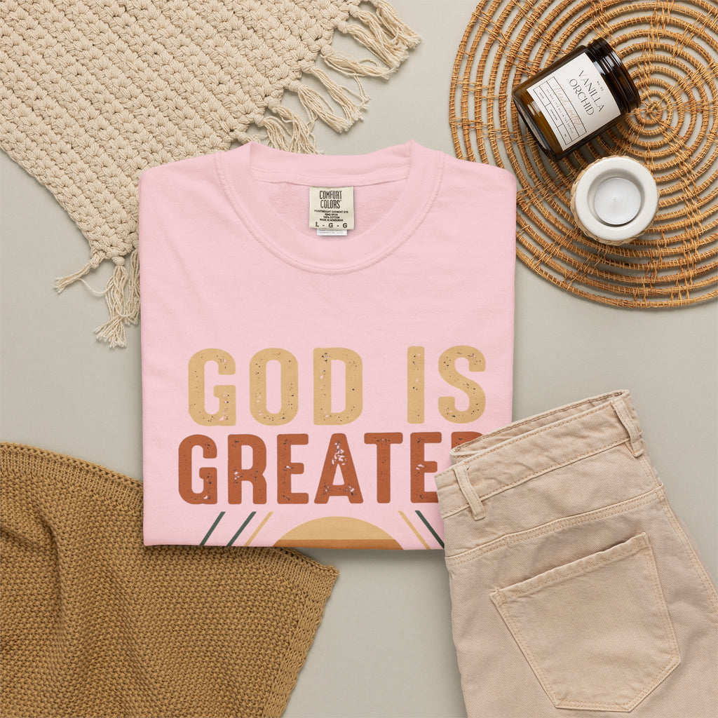 God Is Greater Mountain T-Shirt — Christian Faith Graphic Tee