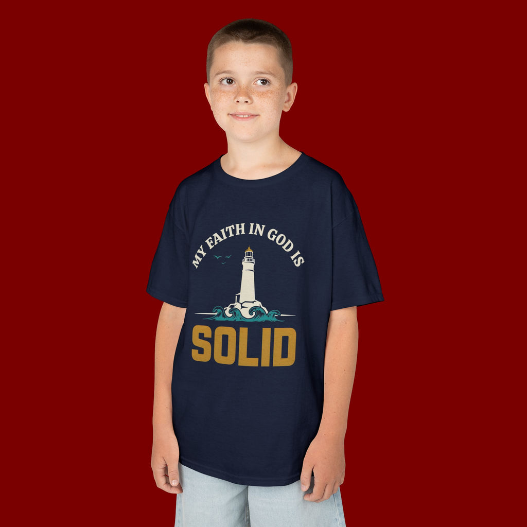 Kids T-Shirt — “My Faith in God is Solid” Lighthouse Christian Tee