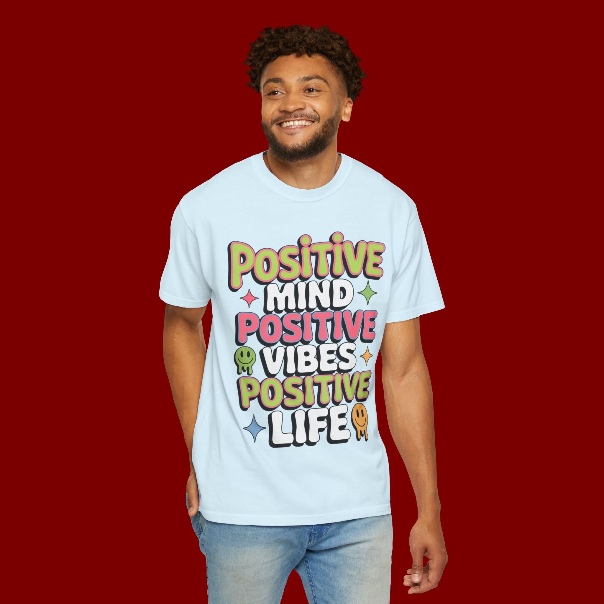 Positive Mind Positive Vibes Positive Life T-Shirt — Retro Smile Graphic Tee