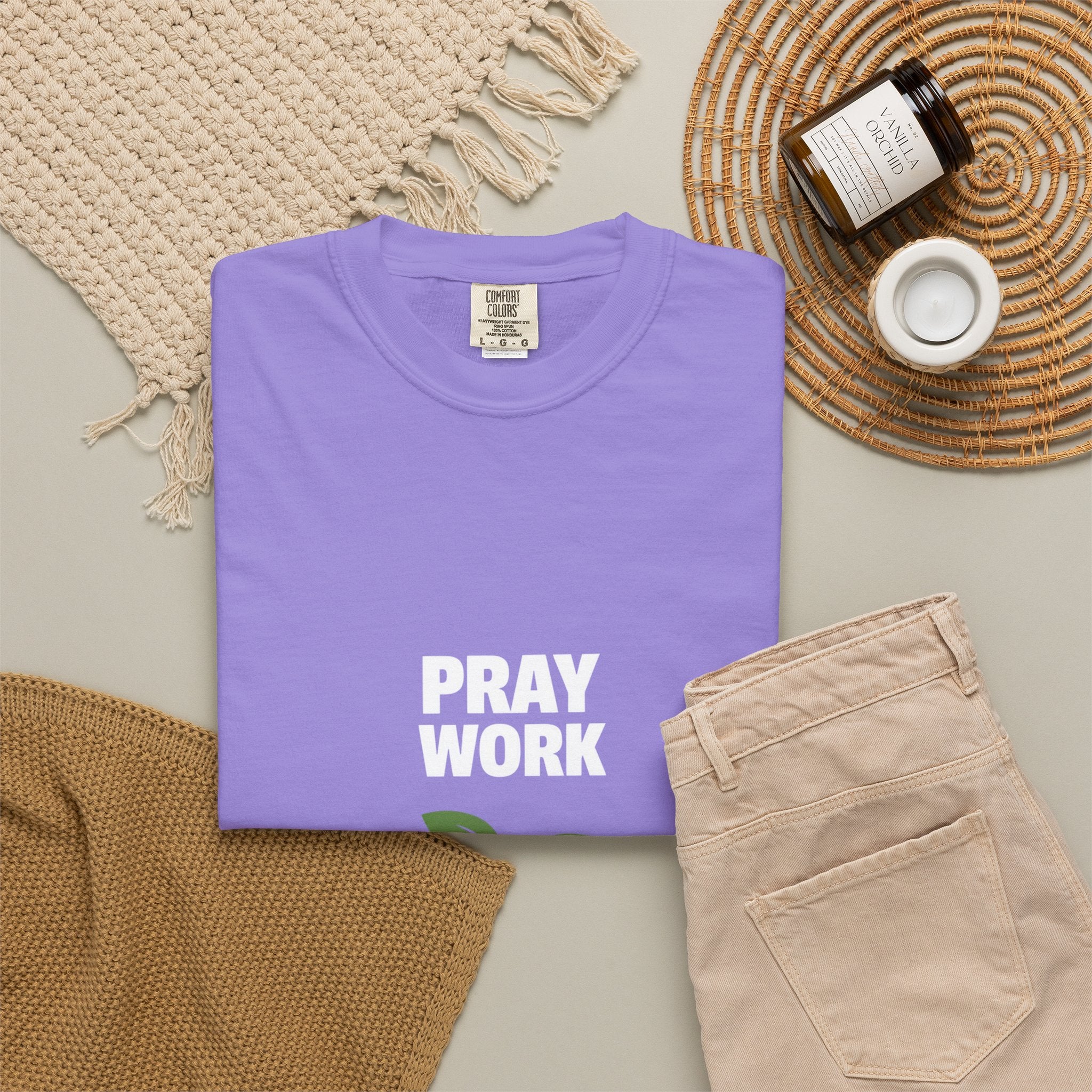 Pray Work, Trust God T-Shirt — Faith Gardening Inspirational Tee
