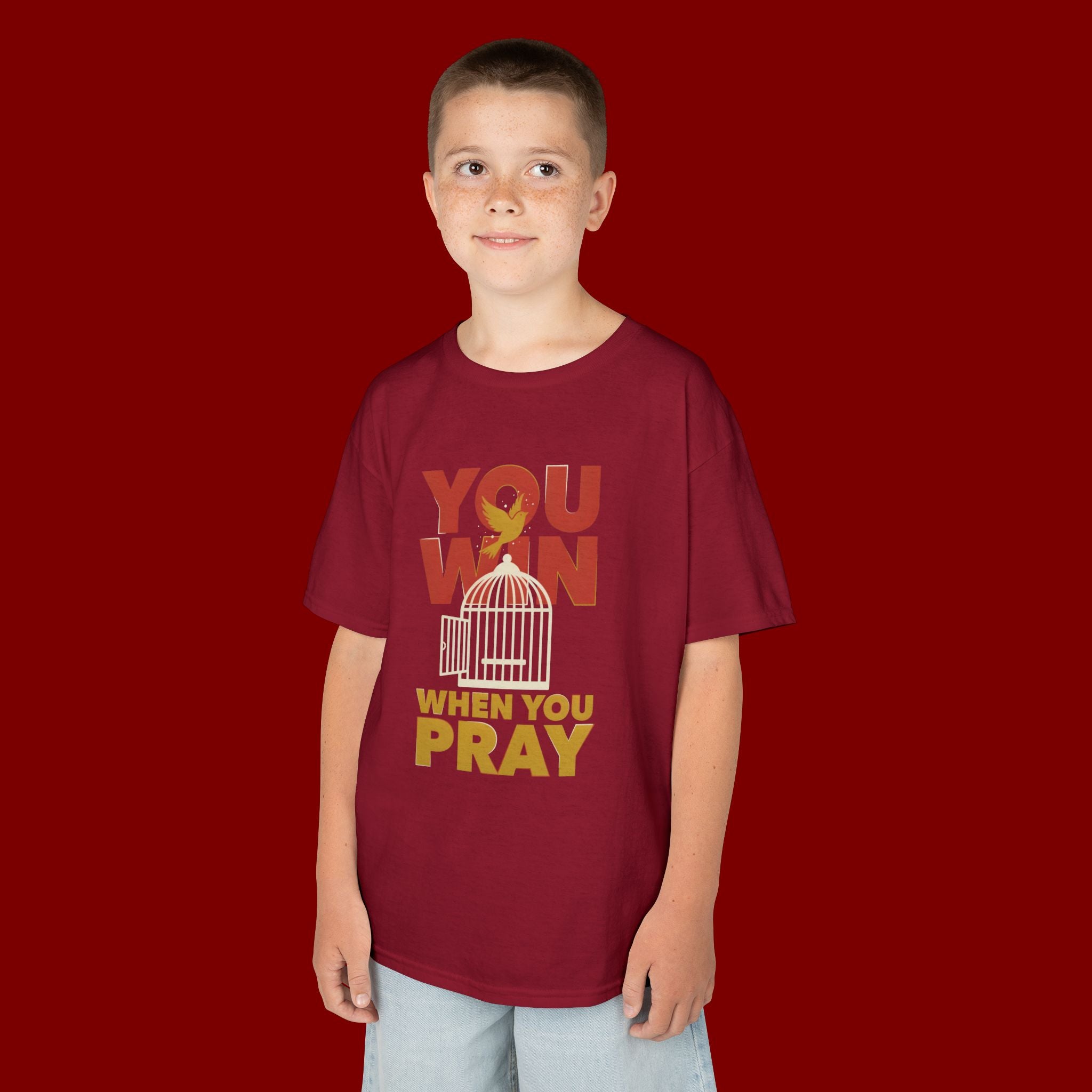Kids Tee — "You Win When You Pray" Inspirational Christian Shirt
