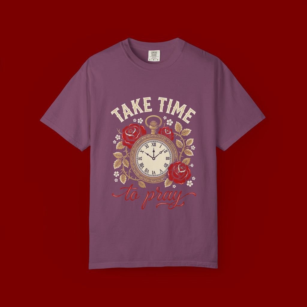 Take Time to Pray T‑Shirt — Vintage Pocket Watch & Roses Spiritual Tee