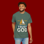 Trust God Sailboat T-Shirt — Pray Work Inspirational Christian Tee