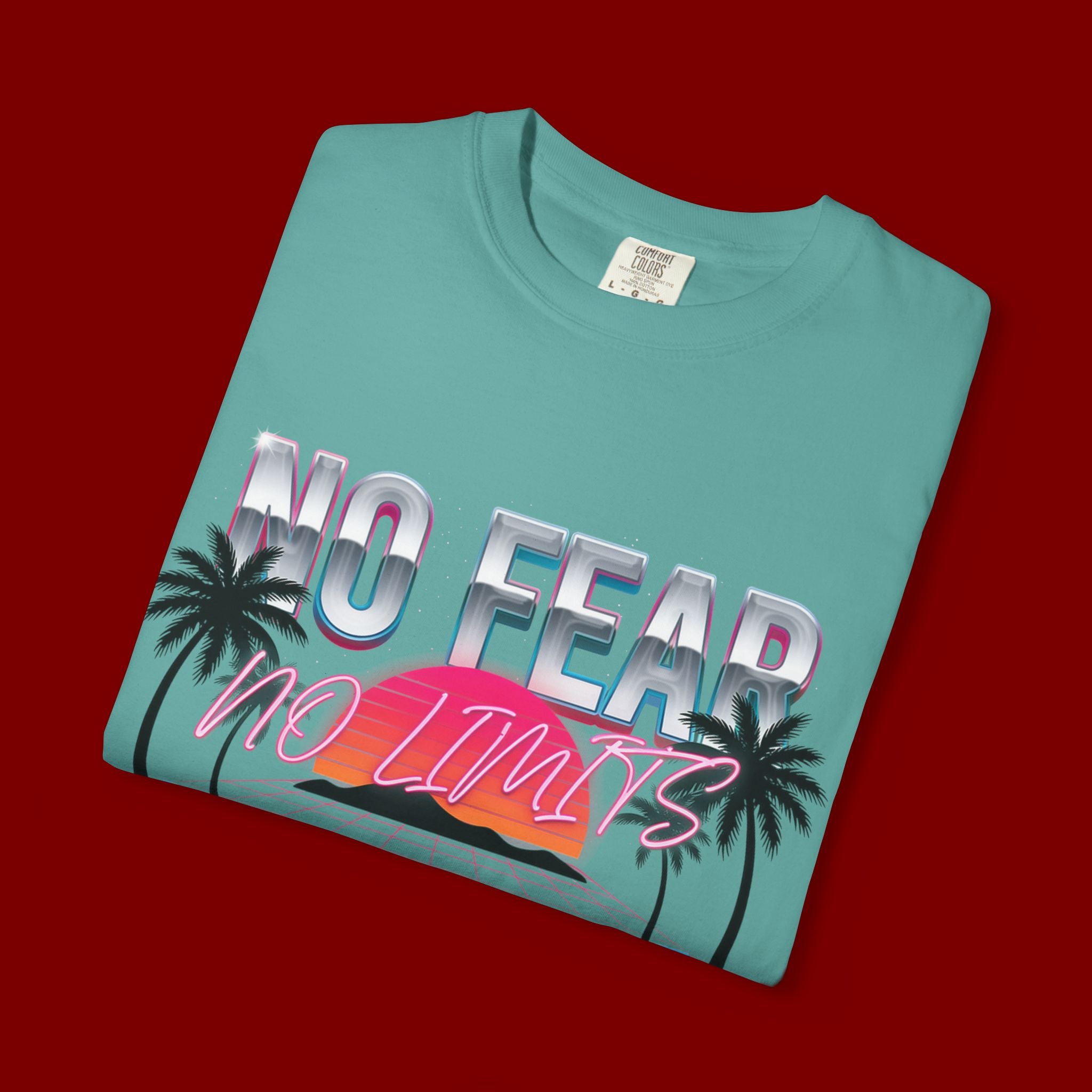 No Fear, No Excuses T-Shirt — Retro Sunset Palm Graphic Tee