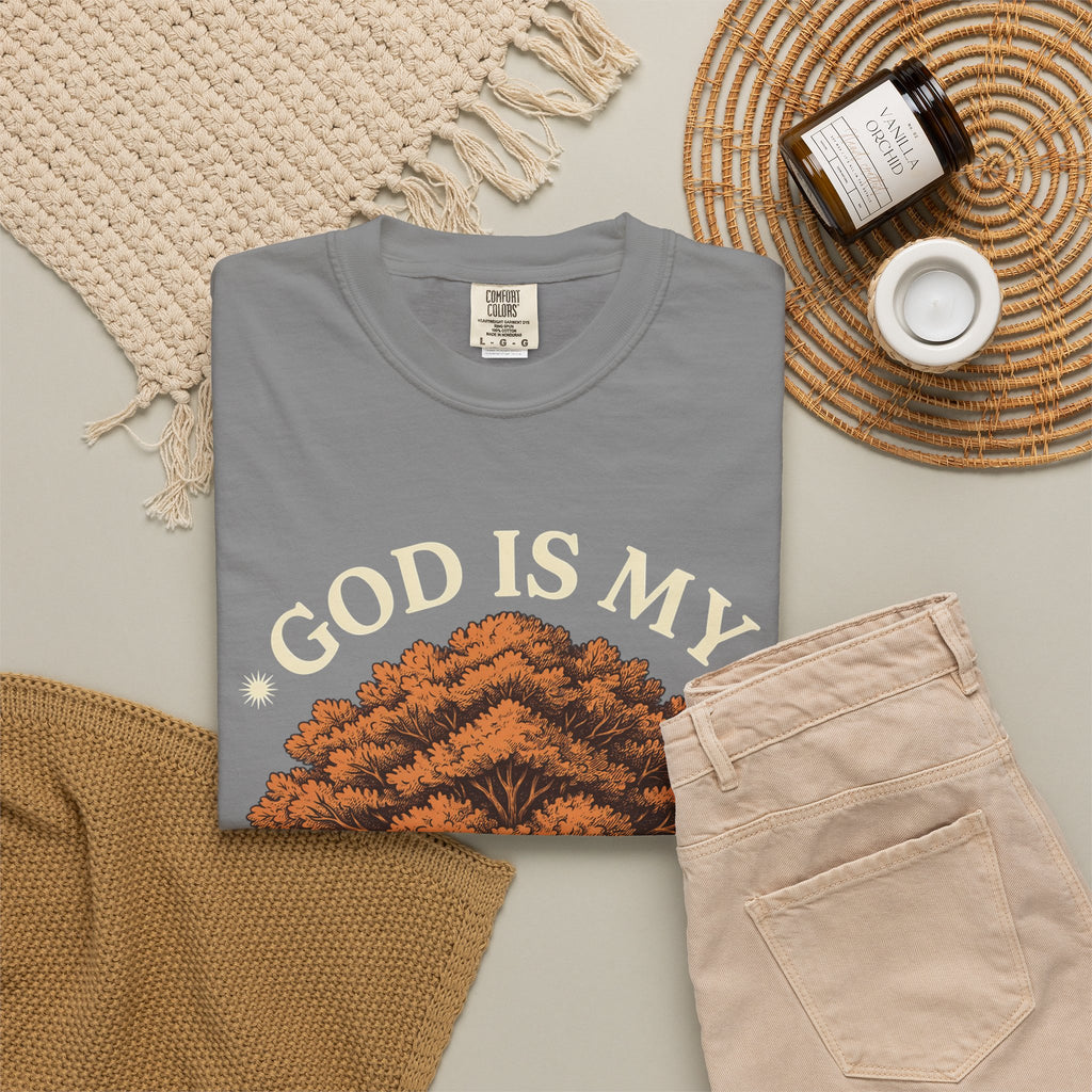 God Is My Strength Tree T-Shirt — Faith-Based Inspirational Tee