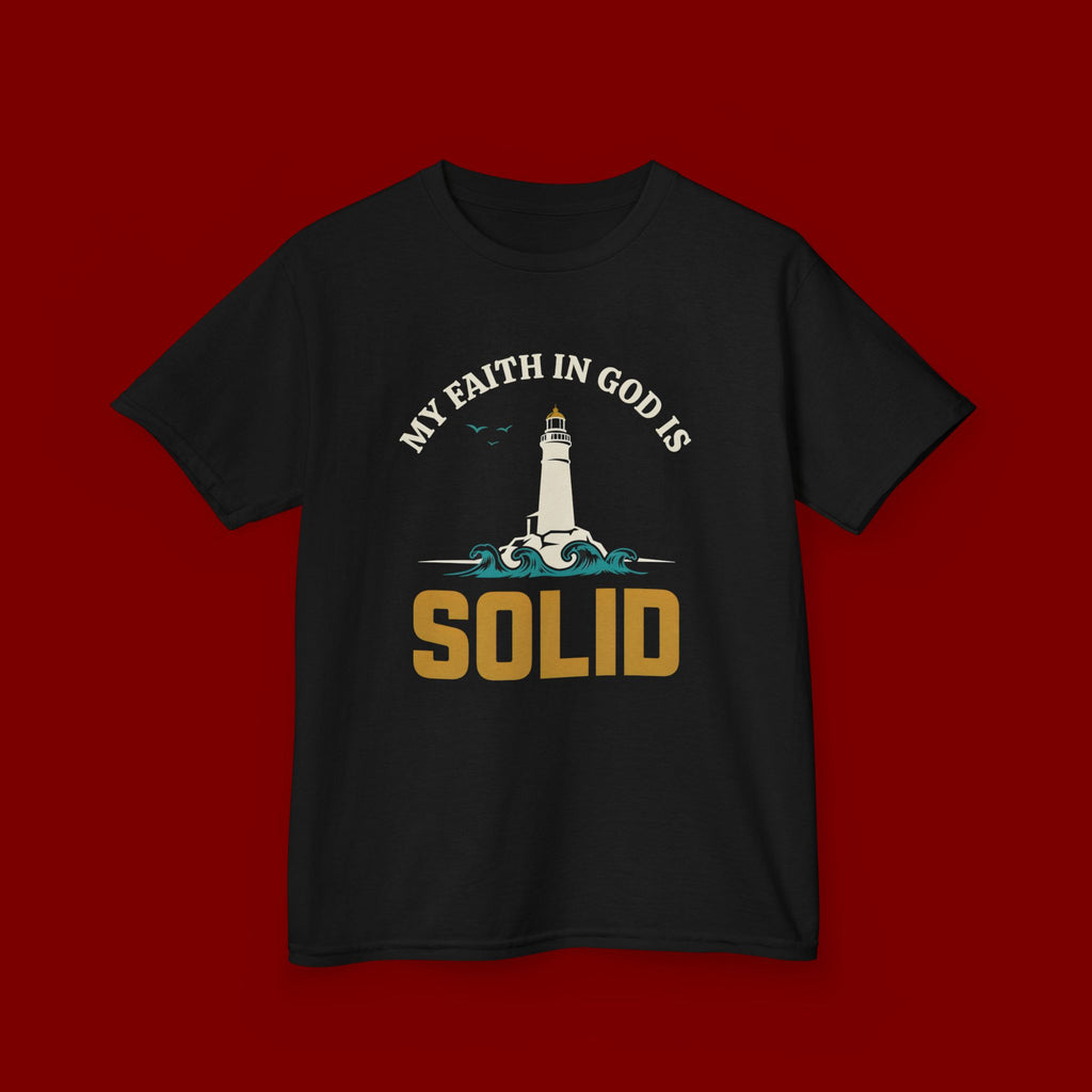 Kids T-Shirt — “My Faith in God is Solid” Lighthouse Christian Tee