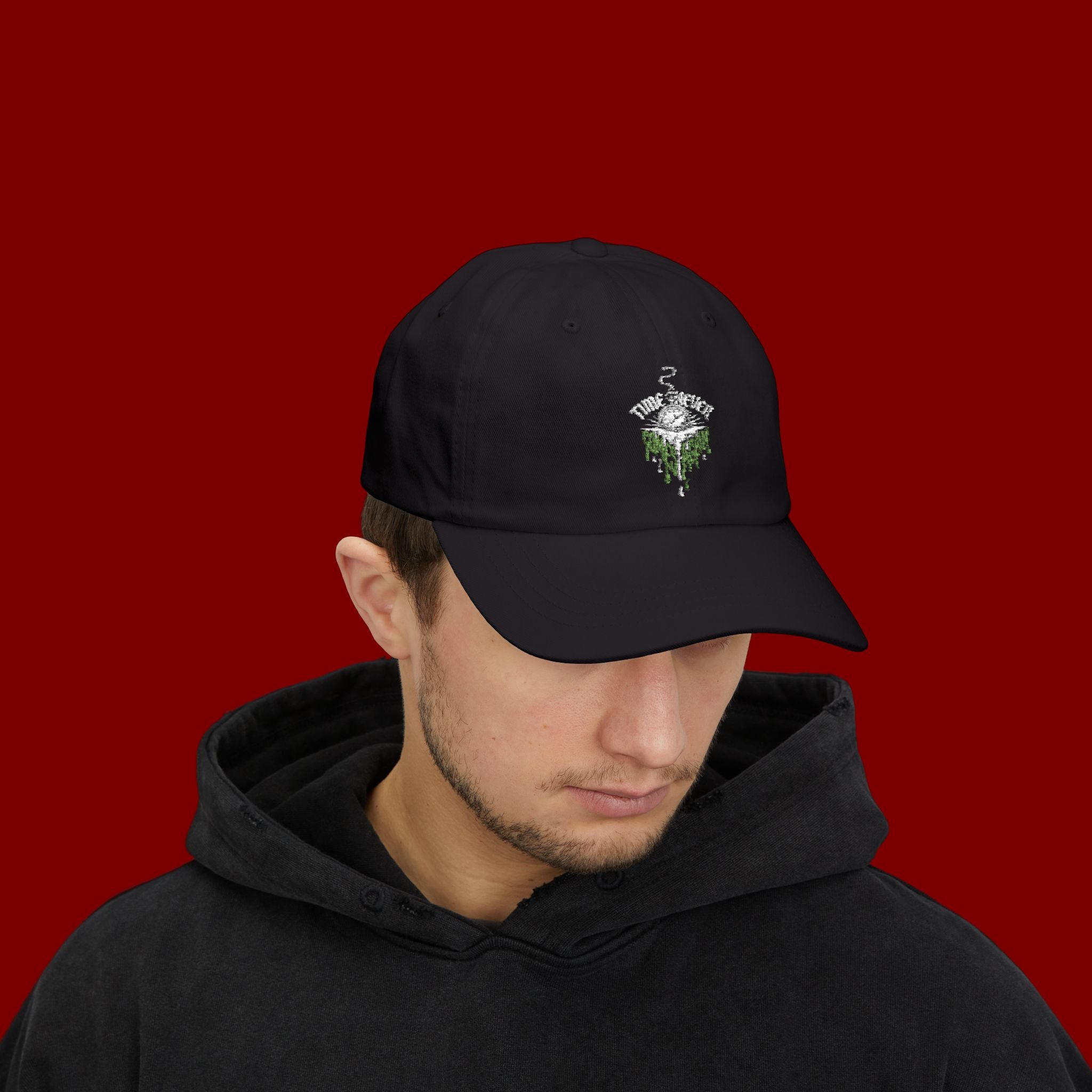 Dad Cap — Minimal Green Plant Drip Embroidered Hat