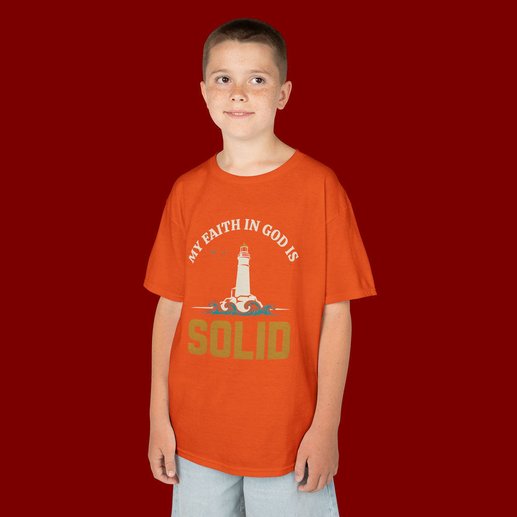 Kids T-Shirt — “My Faith in God is Solid” Lighthouse Christian Tee