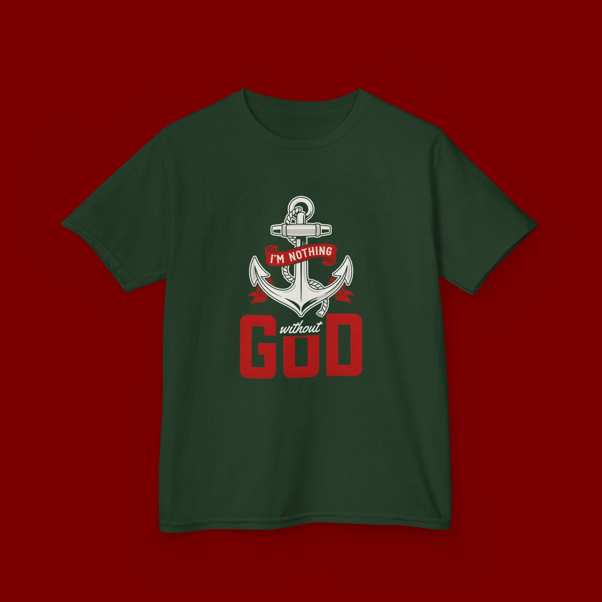 Kids Anchor T‑Shirt – "I'm Nothing Without God" Christian Tee for Boys & Girls