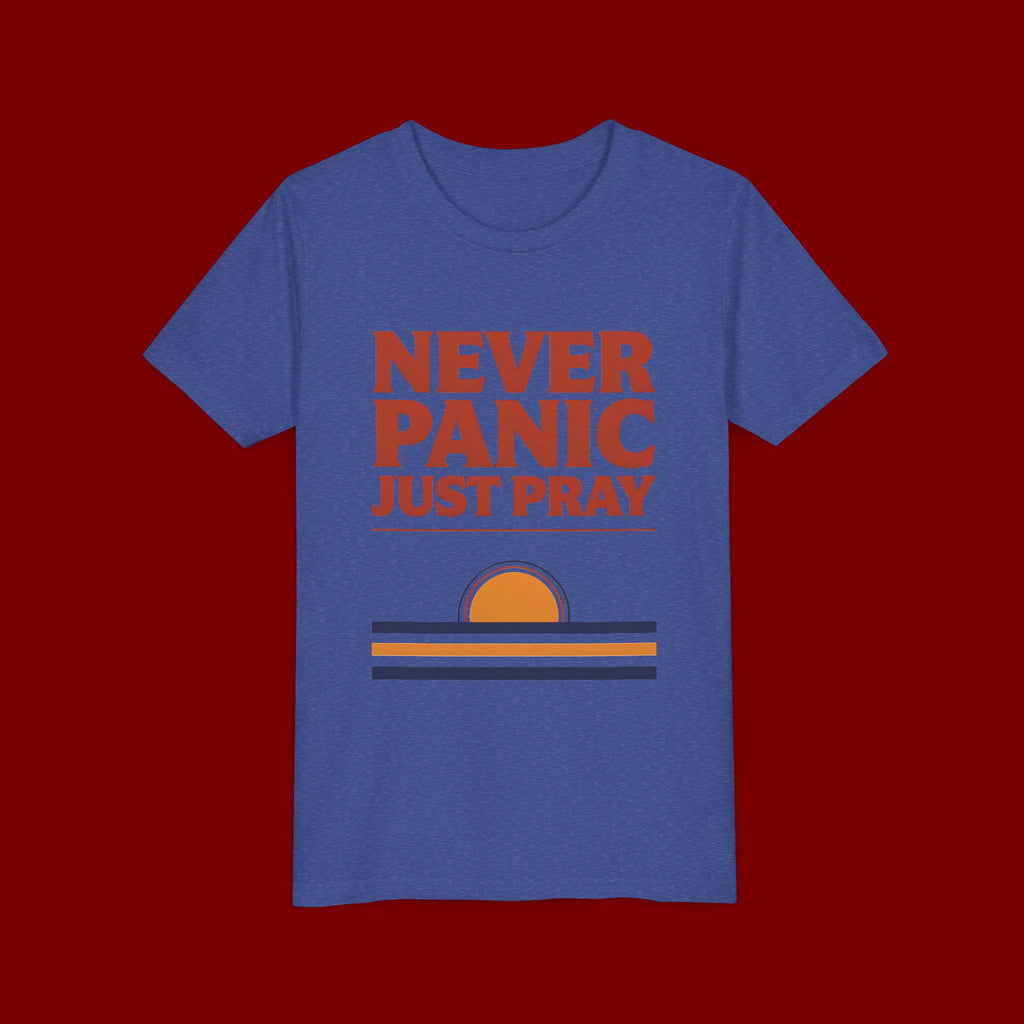 Youth Tee — "Never Panic Just Pray" Retro Sunset Kids T-Shirt